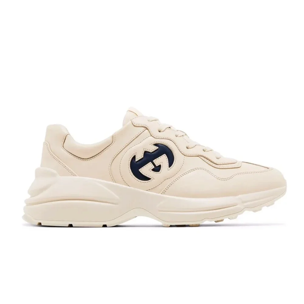 NEW GUCCI Rhyton Interlocking G Ivory Leather Sneakers Men’s G 11.5 / US 12 Auth